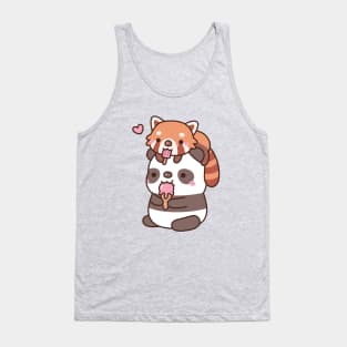 Cute Red Panda And Panda Eating Ice Cream For Summer Tank Top